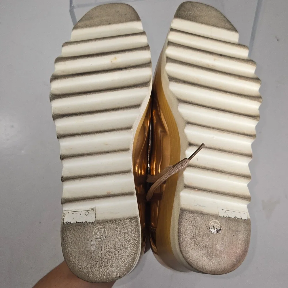 Via Pinky Rose Gold Metallic Platform Wedge Oxfords Size 37 Shark Tooth Sole